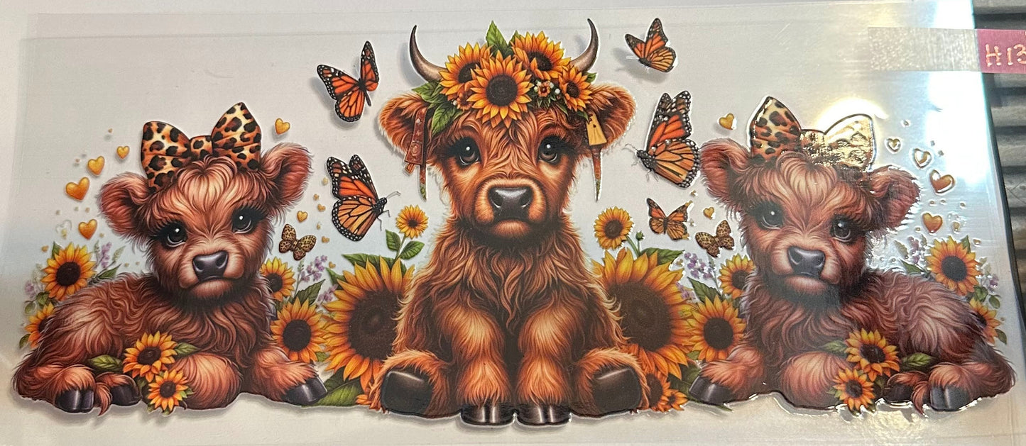 16oz Floral Highland Cow Cup Wrap