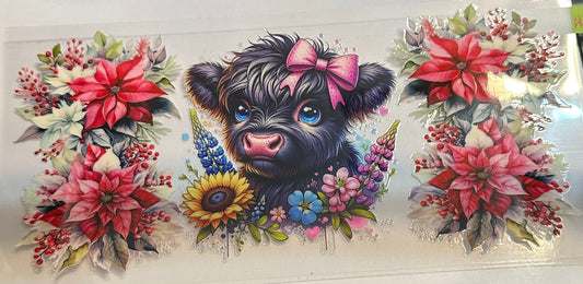 16oz Floral Highland Cow Cup Wrap