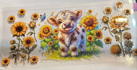 16oz Sunflower Highland Cow Cup Wrap
