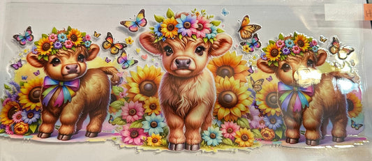 16oz Colorful Floral Highland Cow Cup Wrap