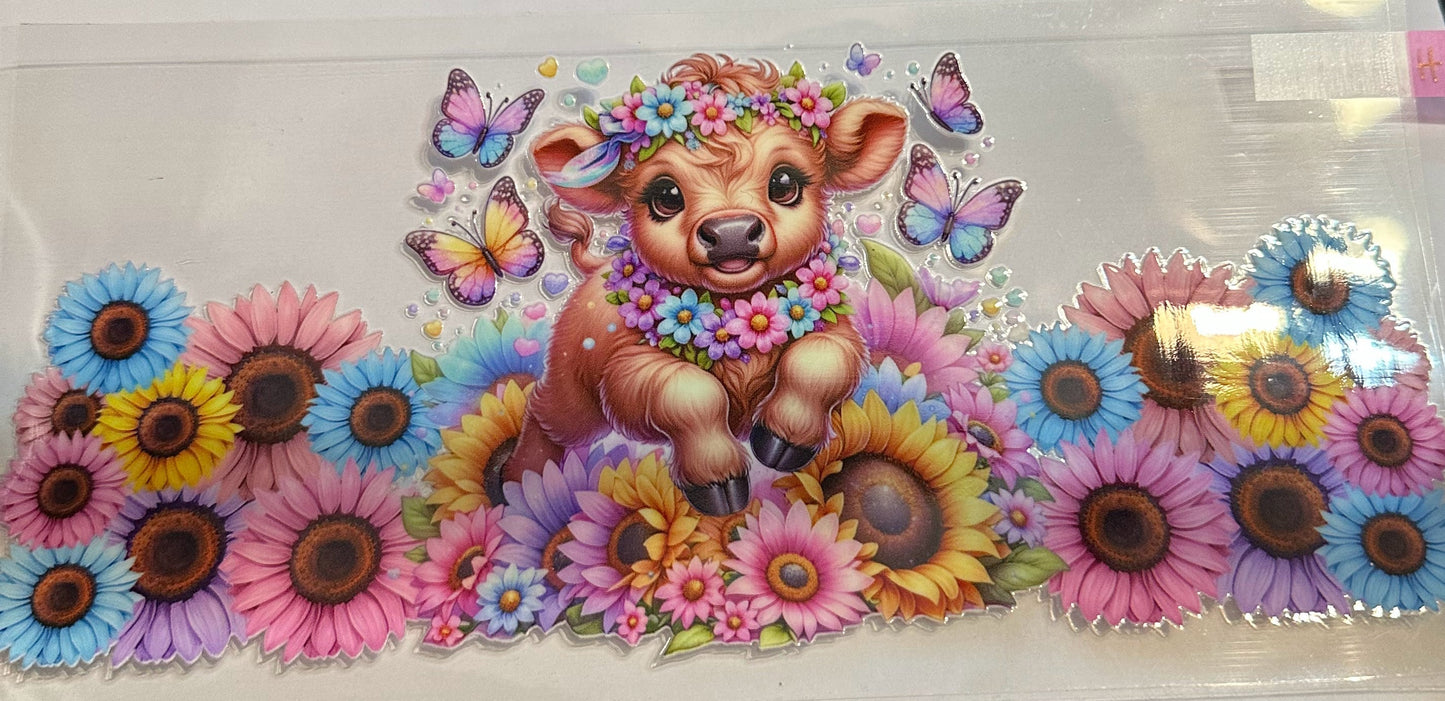 16oz Colorful Floral Highland Cow Cup Wrap