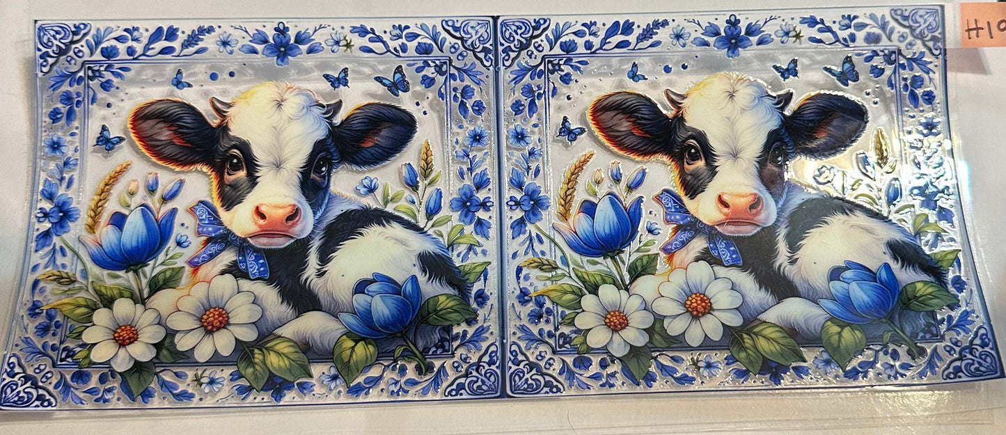 16oz Blue Floral Cow Cup Wrap