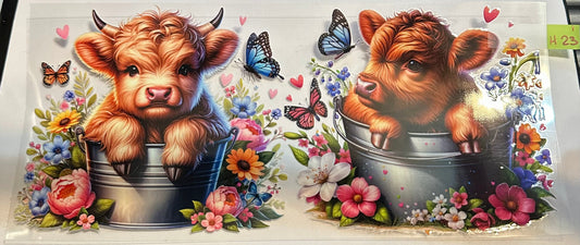 16oz Floral Highland Cow Cup Wrap