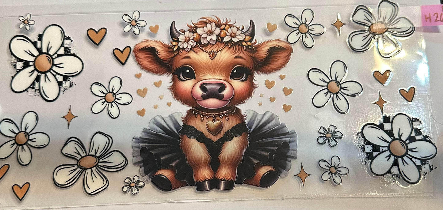 16oz Floral Highland Cow Cup Wrap