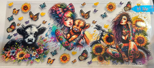 16oz Tattoo Girl Highland Cow Cup Wrap
