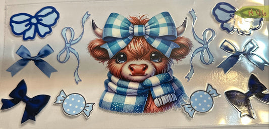 16oz Blue Bow Highland Cow Cup Wrap