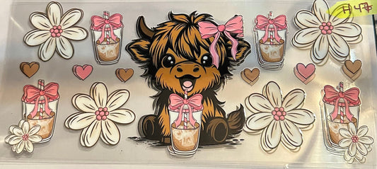 16oz Floral Coffee Highland Cow Cup Wrap