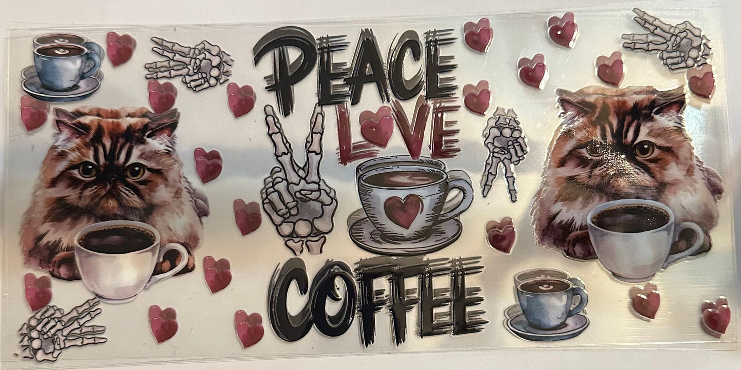 16oz Peace Love Coffee Cat Cup Wrap