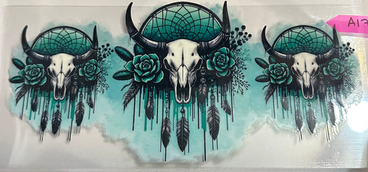 16oz Teal Bull Skulls Cup Wrap