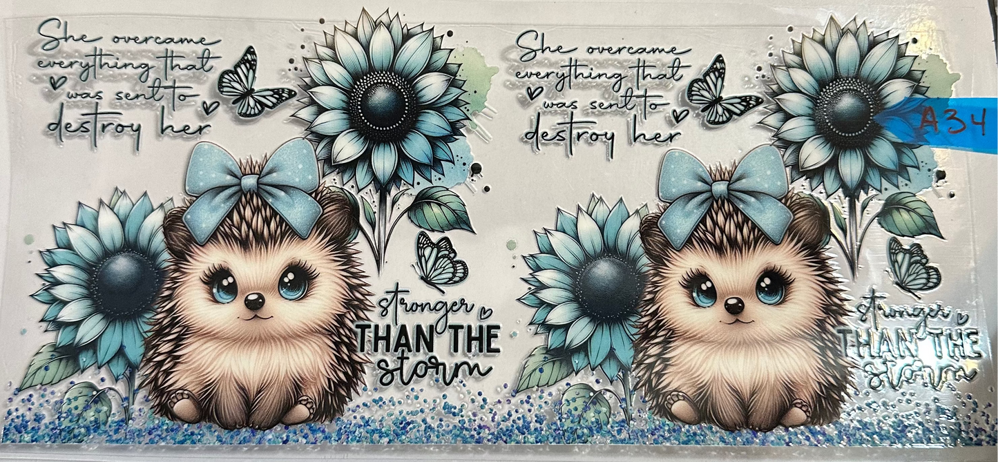 16oz Inspirational Floral Hedgehog Cup Wrap