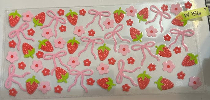 16oz Strawberries with pink bows and flowers cup wrap