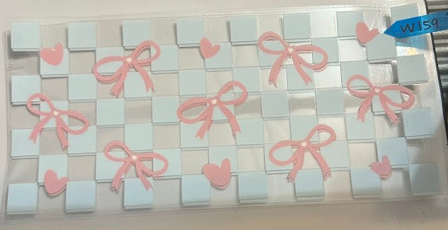 16oz Pink Bows and Hearts w/ Blue Checkers Cup Wrap