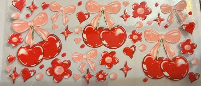 16oz Cherries with Pink Bows Cup Wrap