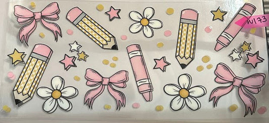 16oz Pink Bows, Pencils, and Daisies Cup Wrap