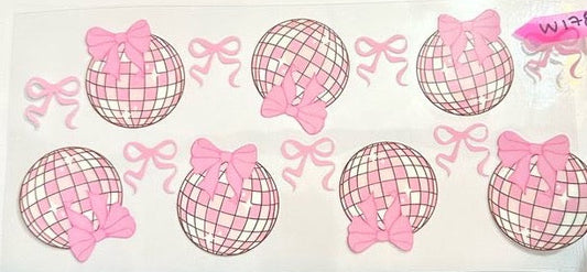 16oz Pink and White Disco Balls with Pink Bows Cup Wrap
