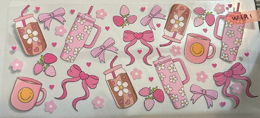 16oz Tumblers, Bows, Flowers and Strawberries Cup Wrap