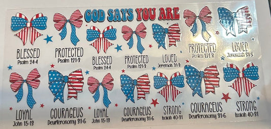 16oz Patriotic Bows "God Says You Are . . . " Cup Wrap
