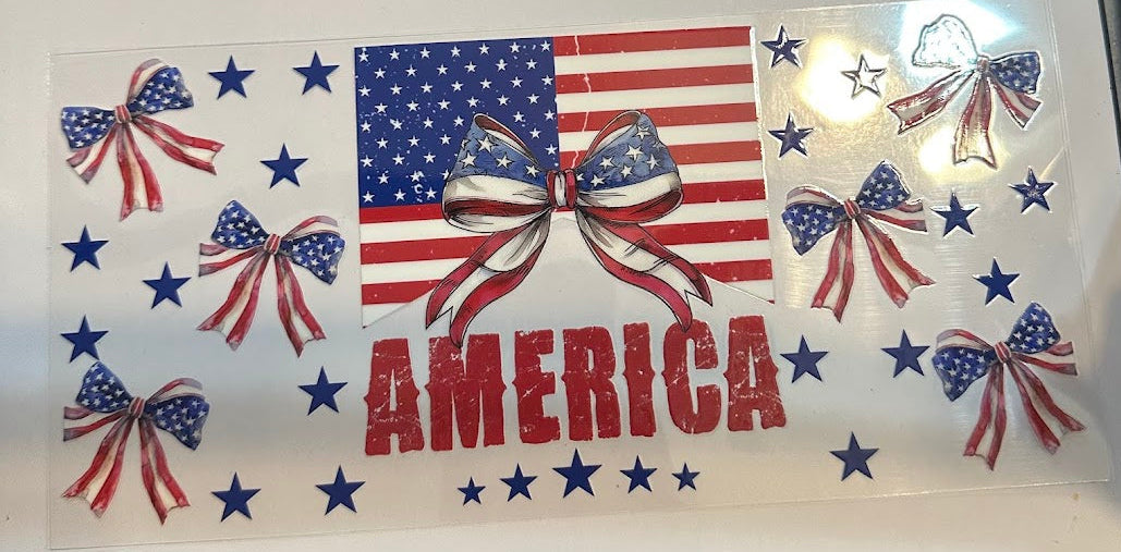 16oz Patriotic Bows with American Flag Cup Wrap