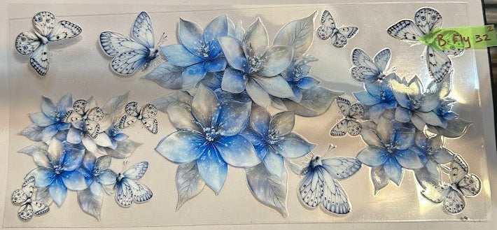 16oz Blue and White Flowers with Butterflies Cup Wrap