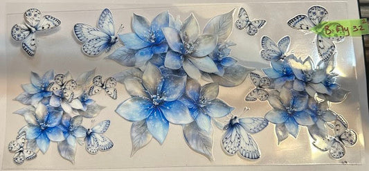 16oz Blue and White Flowers with Butterflies Cup Wrap