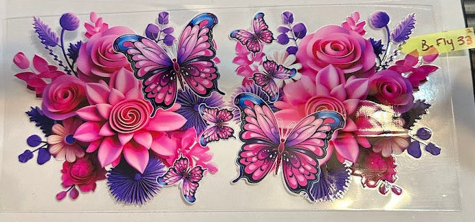 16oz Pink and Purple Flowers with Butterfly Cup Wrap