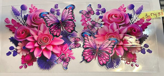 16oz Pink and Purple Flowers with Butterfly Cup Wrap