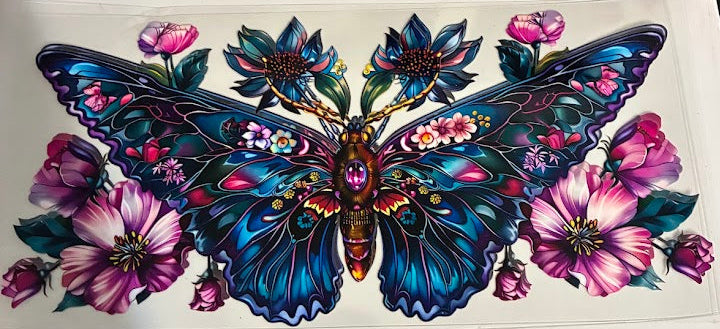 16oz Blue and Pink Butterfly with Flowers Cup Wrap