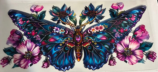 16oz Blue and Pink Butterfly with Flowers Cup Wrap