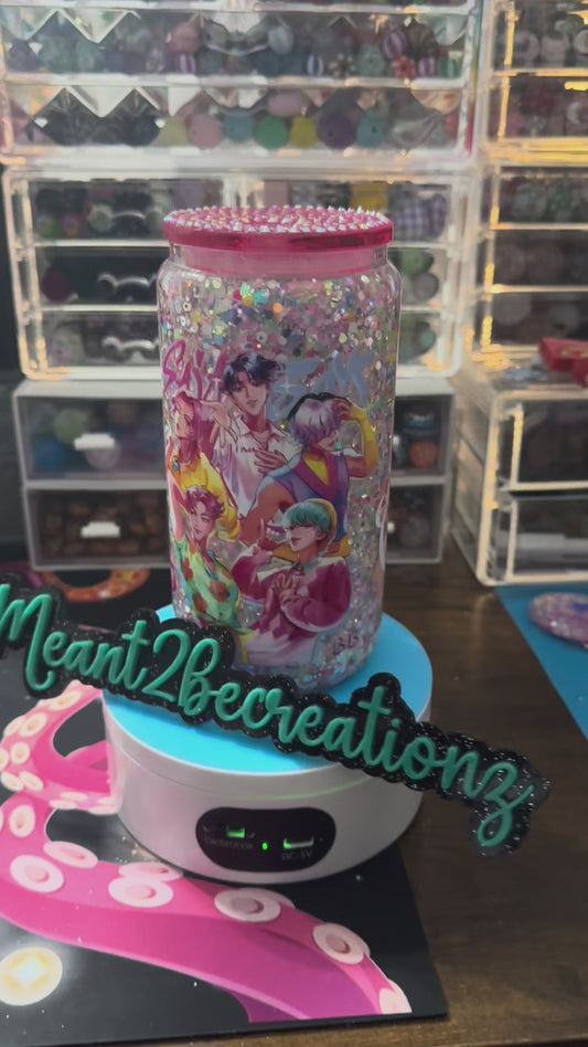 16oz premade glass snowglobe with bling lid